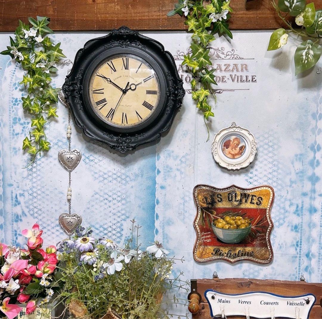 アンティーク雑貨 ロココ調 ウォールクロック（ブラック①） 壁掛け時計