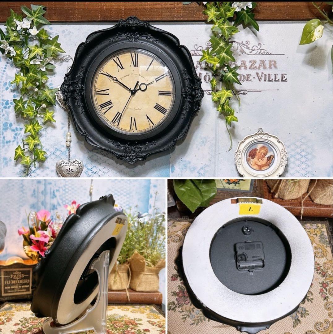 アンティーク雑貨 ロココ調 ウォールクロック（ブラック①） 壁掛け時計