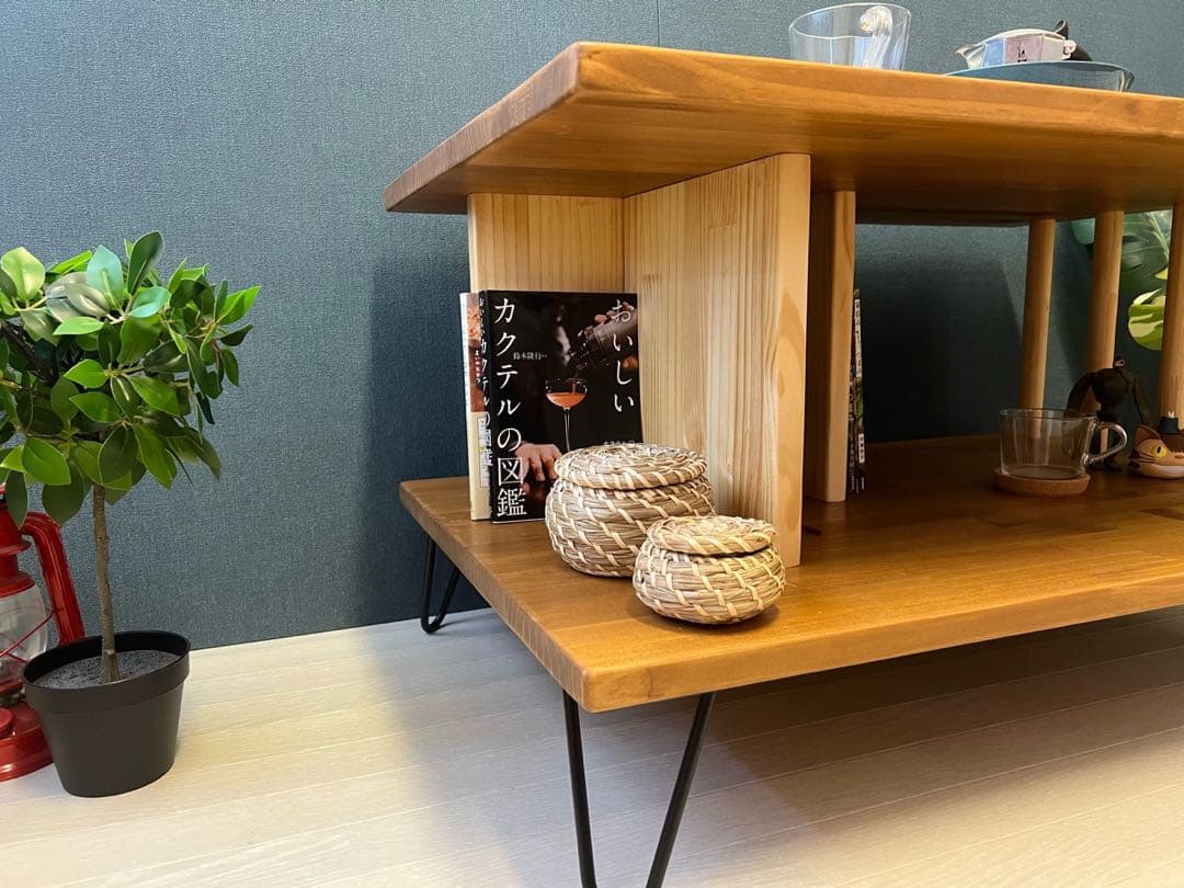 【送料無料】 ローテーブル アシンメトリー 収納付 モダン調 パイン オーク調