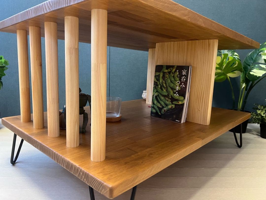 【送料無料】 ローテーブル アシンメトリー 収納付 モダン調 パイン オーク調