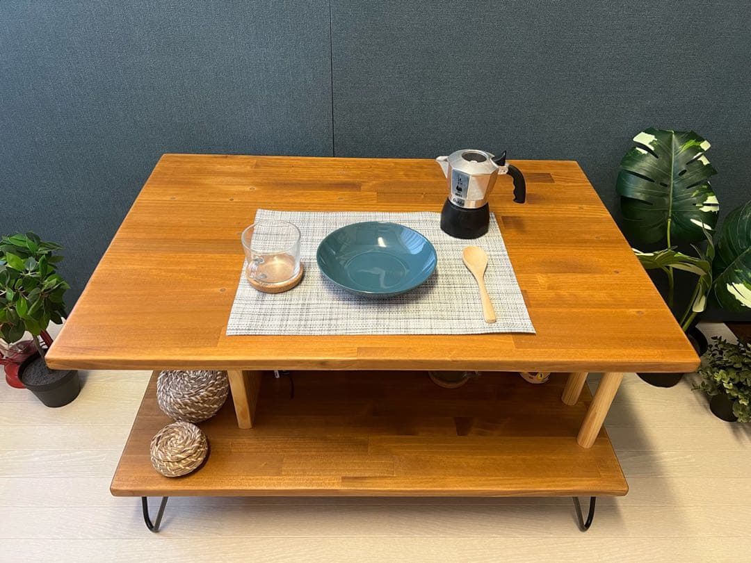 【送料無料】 ローテーブル アシンメトリー 収納付 モダン調 パイン オーク調