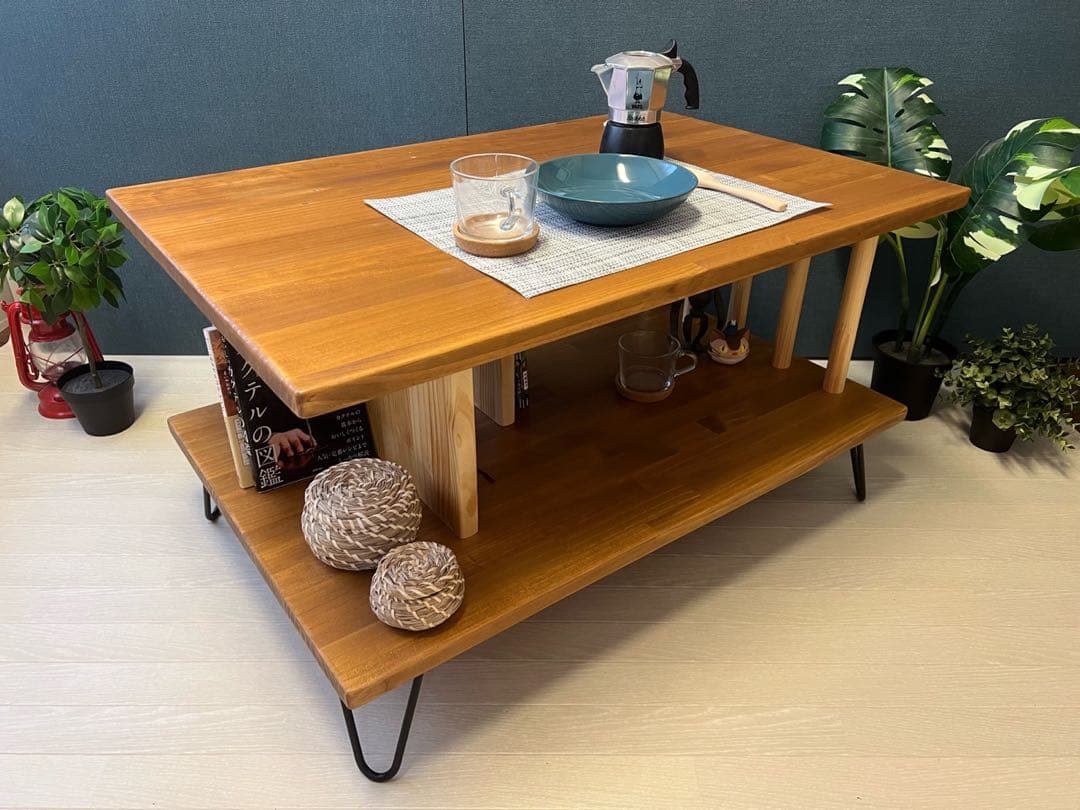 【送料無料】 ローテーブル アシンメトリー 収納付 モダン調 パイン オーク調