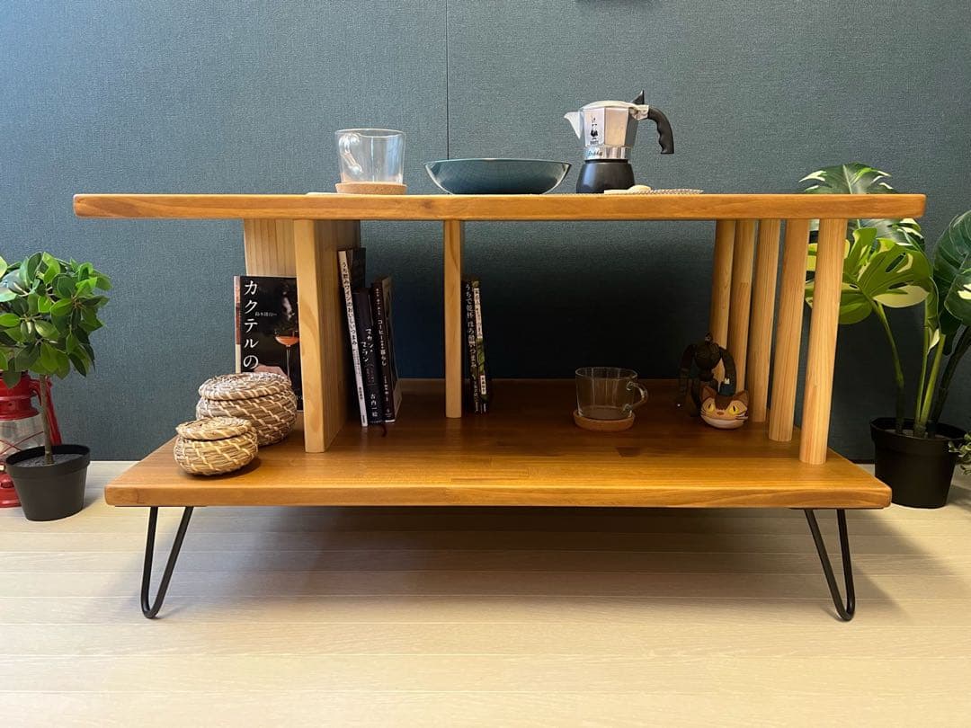 【送料無料】 ローテーブル アシンメトリー 収納付 モダン調 パイン オーク調