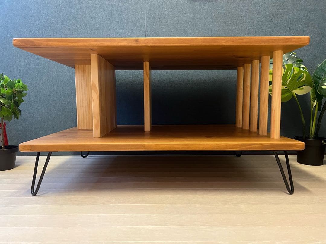 【送料無料】 ローテーブル アシンメトリー 収納付 モダン調 パイン オーク調