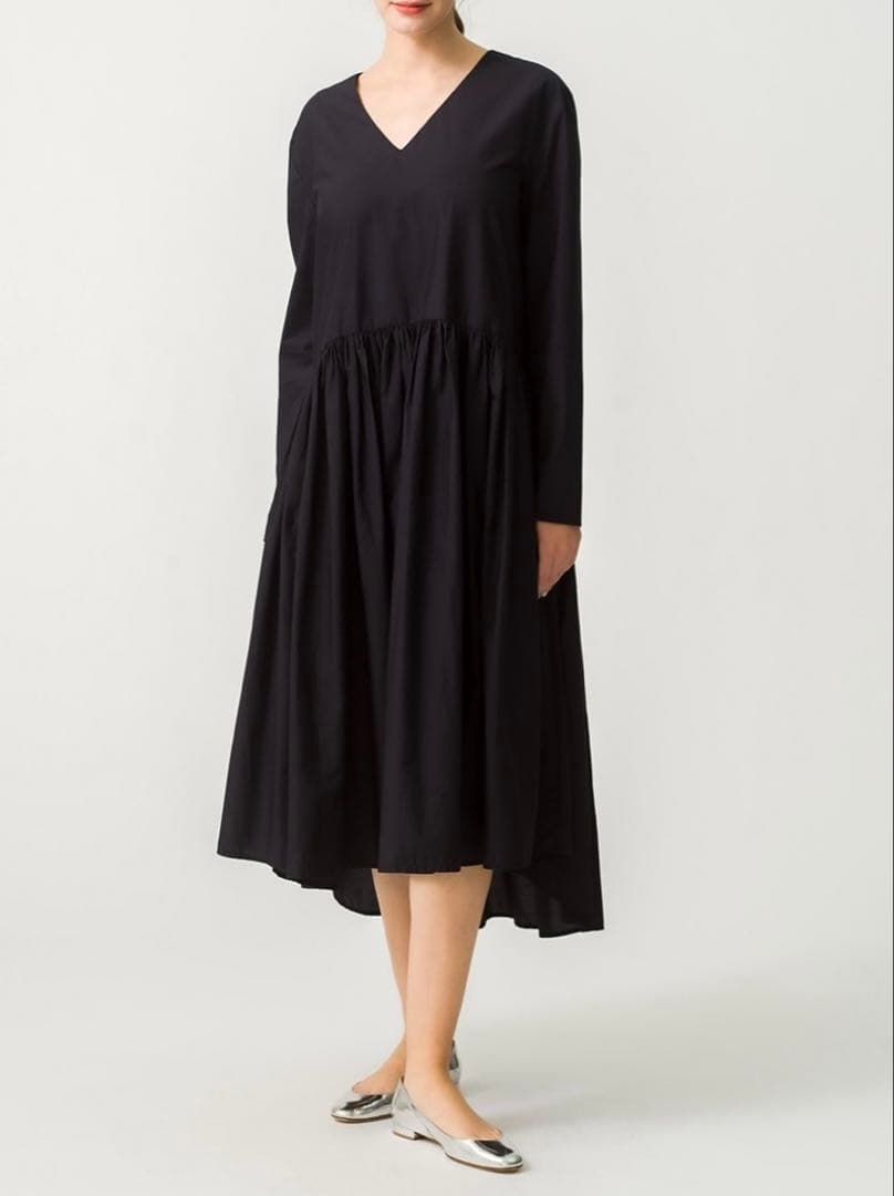 Merlette ハドソンブラック ロングスリーブ Vネック ワンピースXS