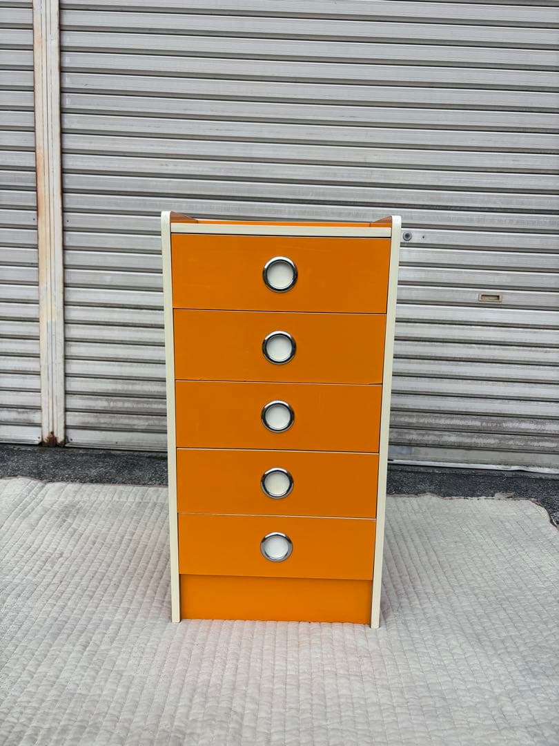 レトロポップ オレンジ 5段チェスト・ショップ什器・店舗用収納・昭和レトロ