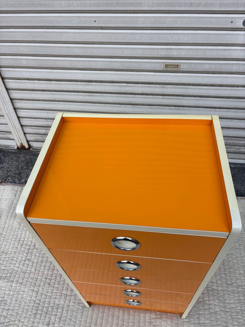 レトロポップ オレンジ 5段チェスト・ショップ什器・店舗用収納・昭和レトロ