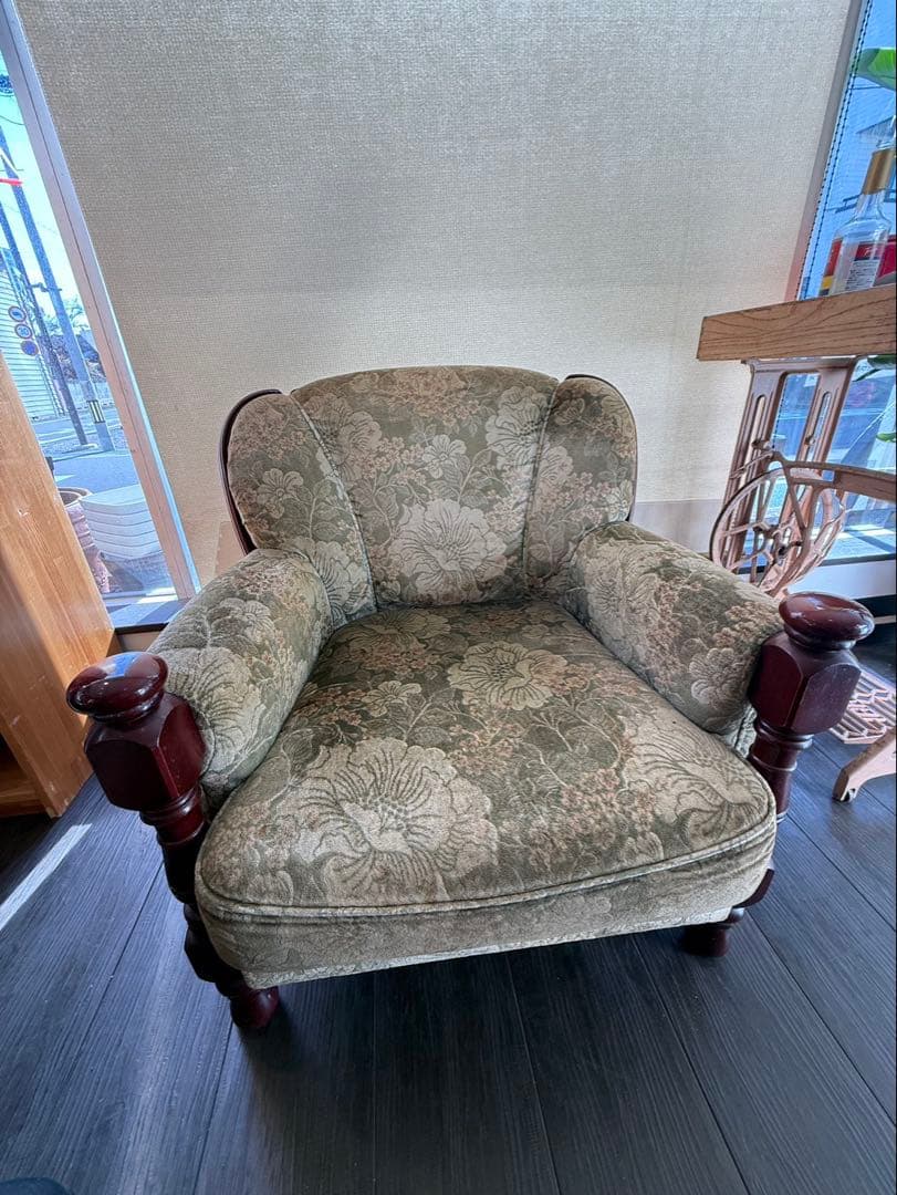 希少　オールド カリモク 金華山 1人掛けソファー 花柄 ベロア　コロニアル