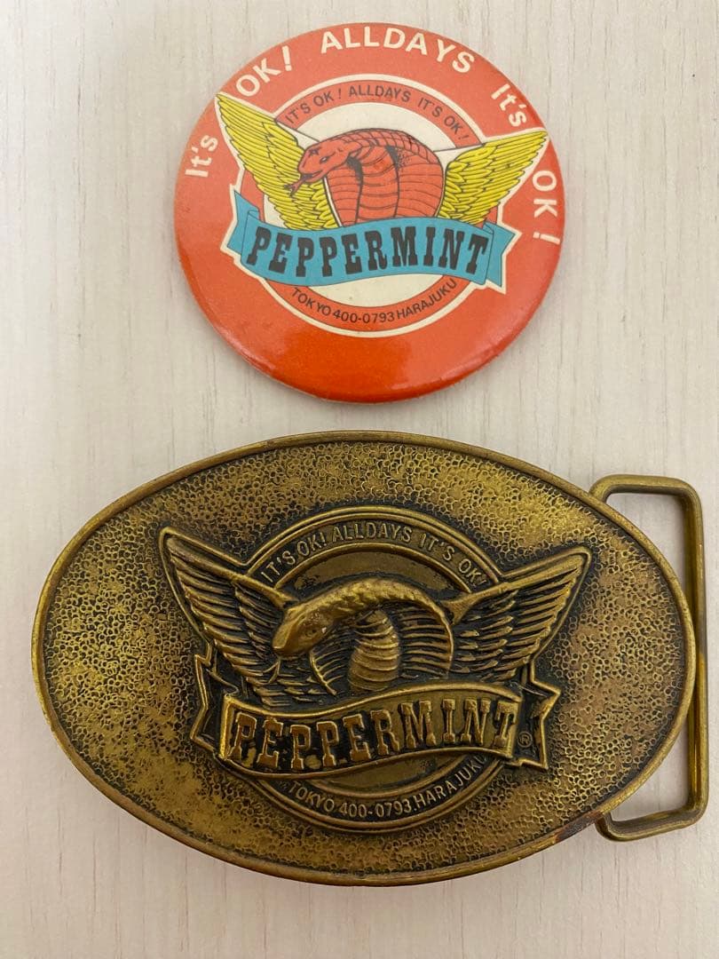 おまけ付き ペパーミント 羽コブラ ブラス バックル 真鍮 フライング 原宿