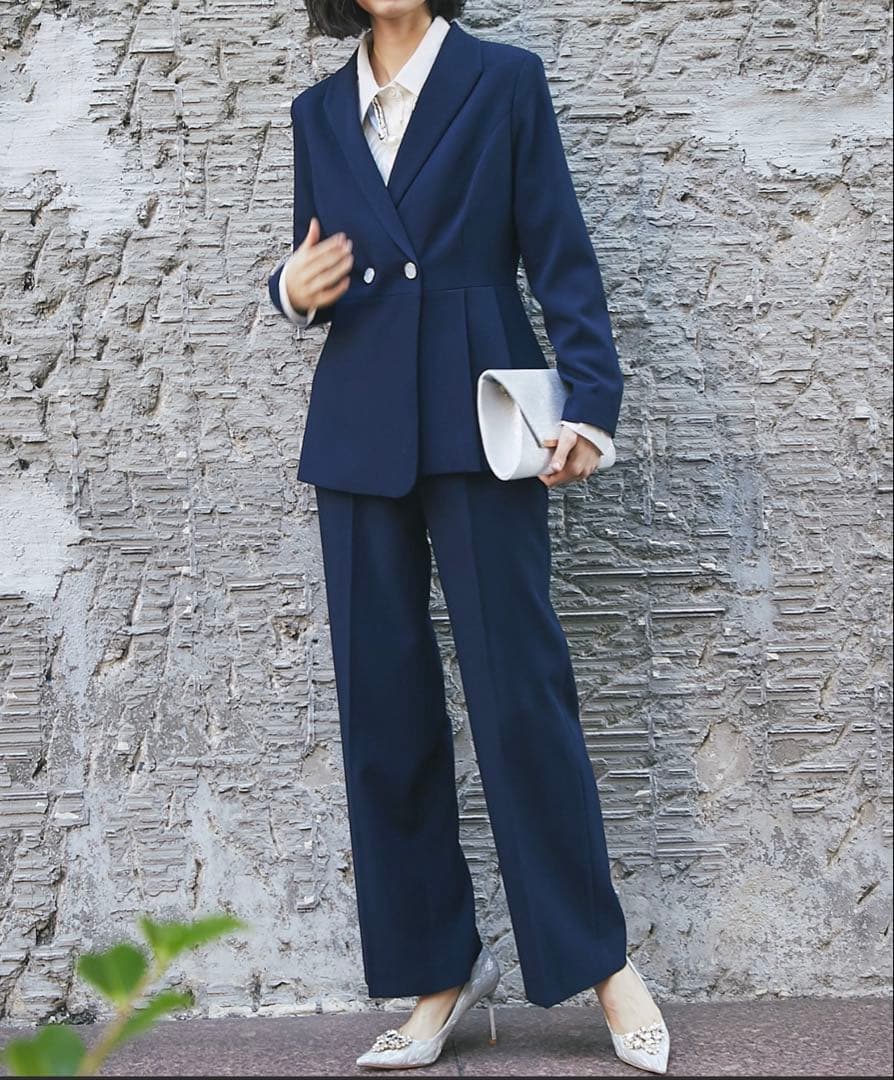 SMILE ORCHID プリーツ裾ペプラムジャケット＆ワイドパンツセットアップ