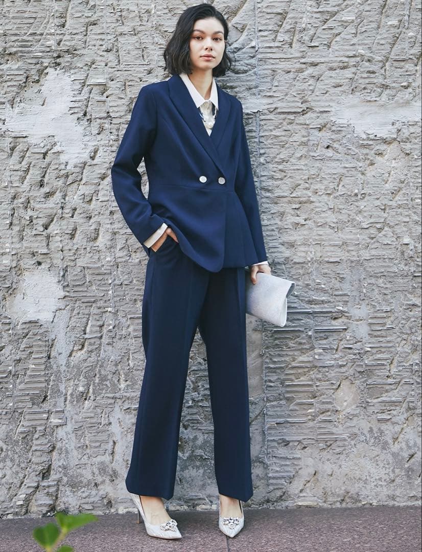 SMILE ORCHID プリーツ裾ペプラムジャケット＆ワイドパンツセットアップ