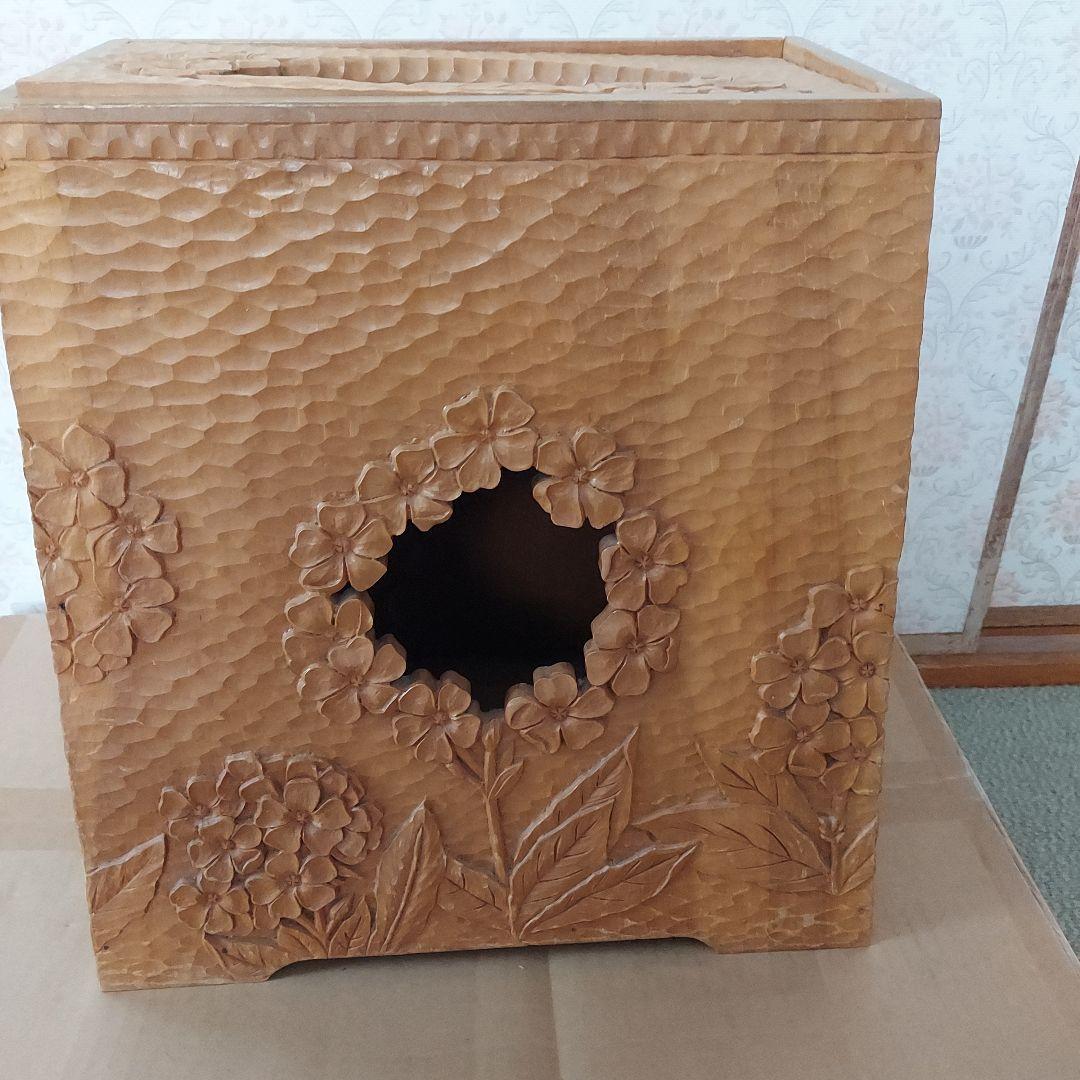 木製 花彫刻 ティッシュボックスアンティーク