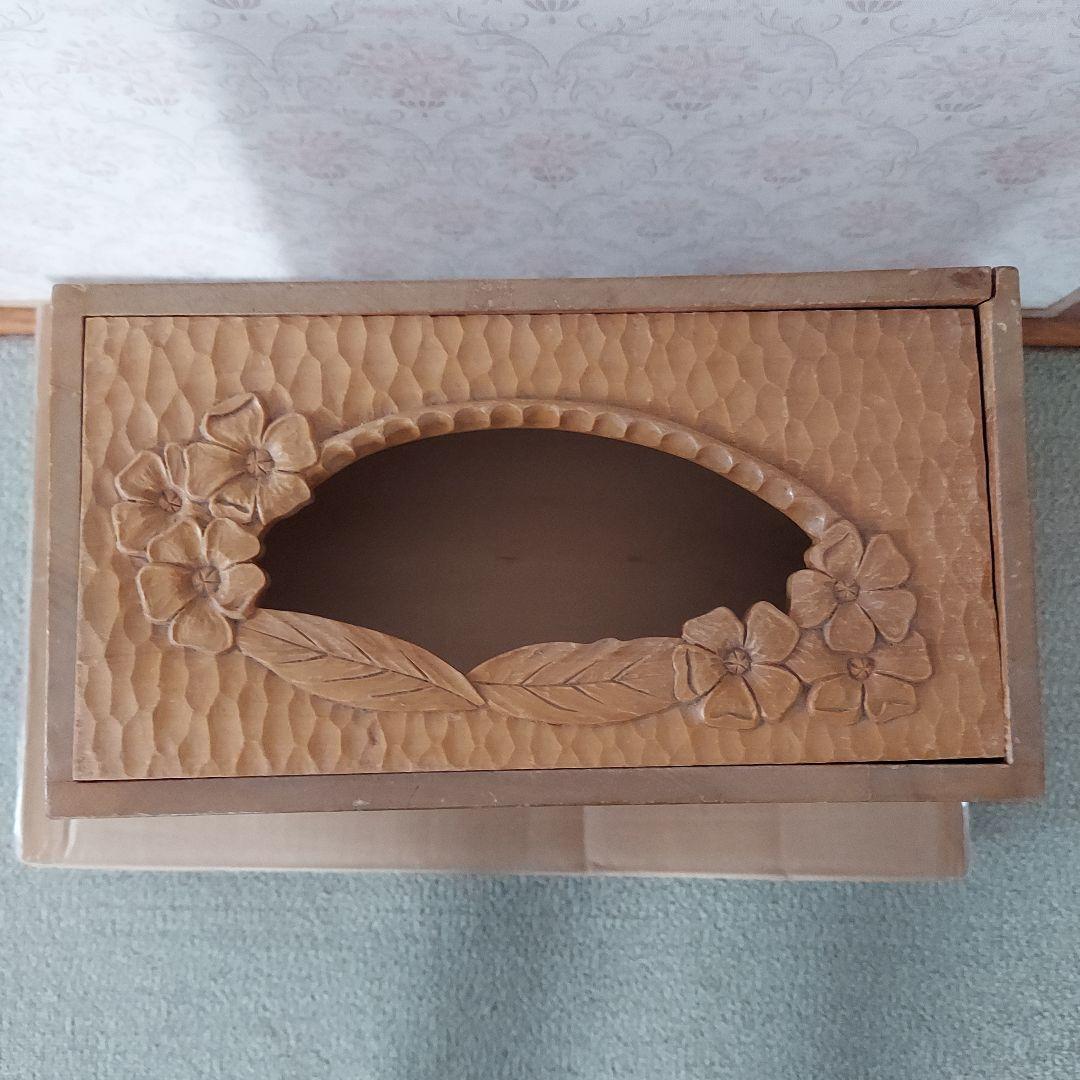 木製 花彫刻 ティッシュボックスアンティーク