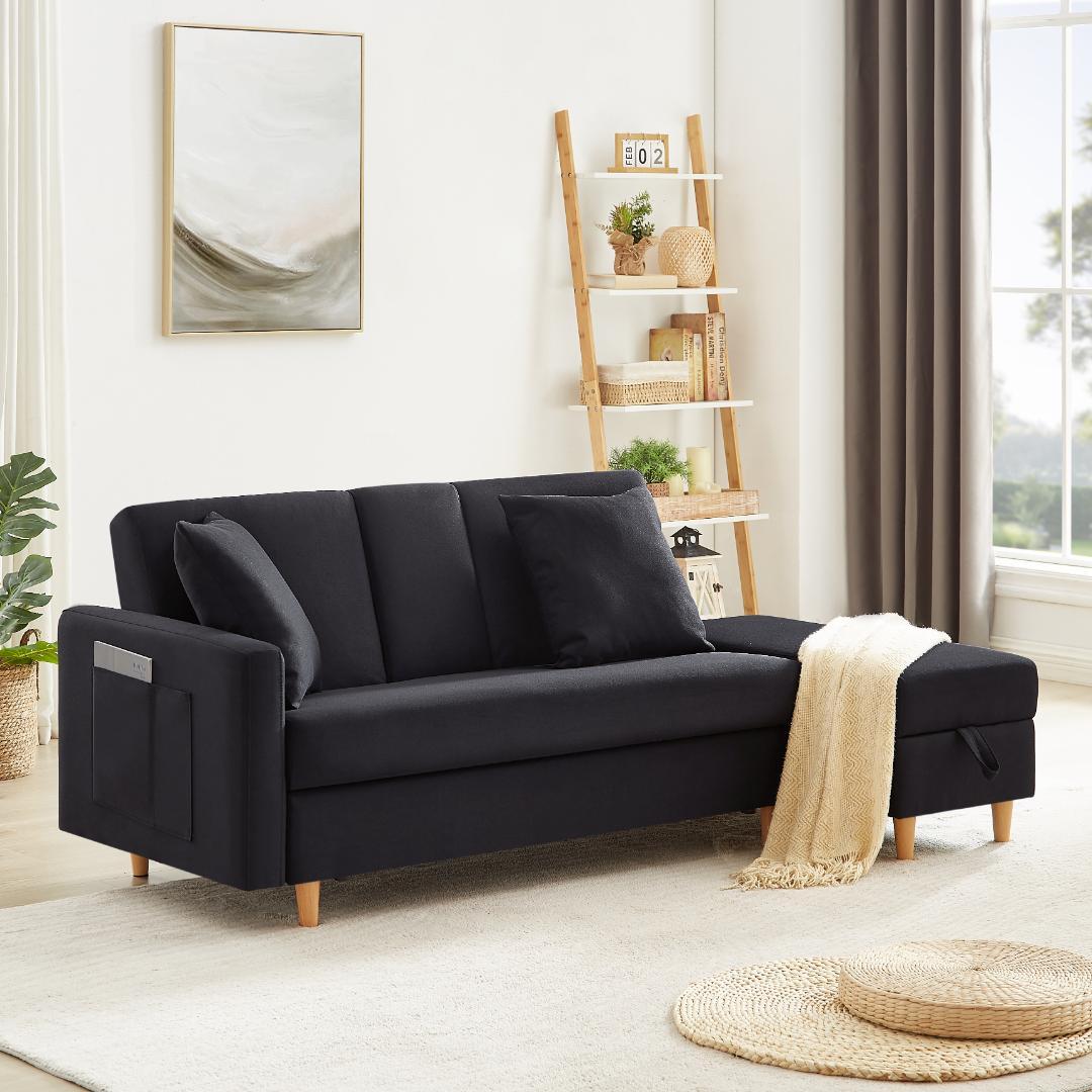 ソファ　ソファーベッド　多機能ソファ　3人掛け　オットマン付き 肘掛け付き