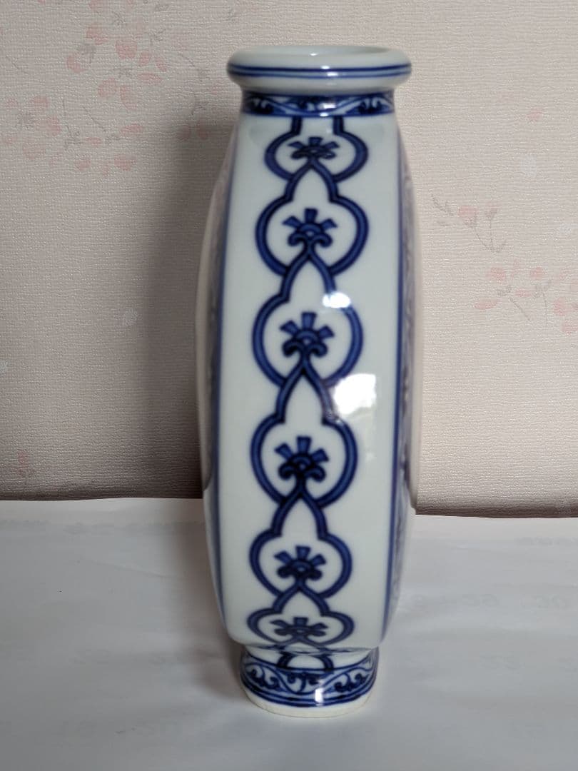 ♦京焼名跡 第四代三浦竹泉造 染付青華文様 扁壺 花器 古美術品 工芸品 骨董品