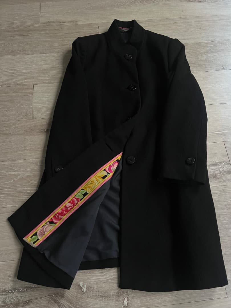【美品】LEONARD レオナール　カシミヤ 混 ロングコート 薔薇 花柄
