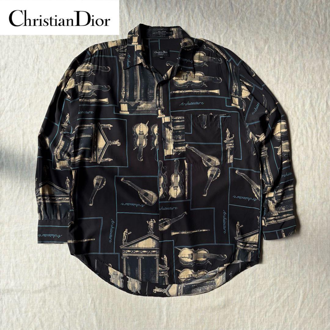 希少 Vintage Christian Dior 総柄 楽器 レトロ シャツ