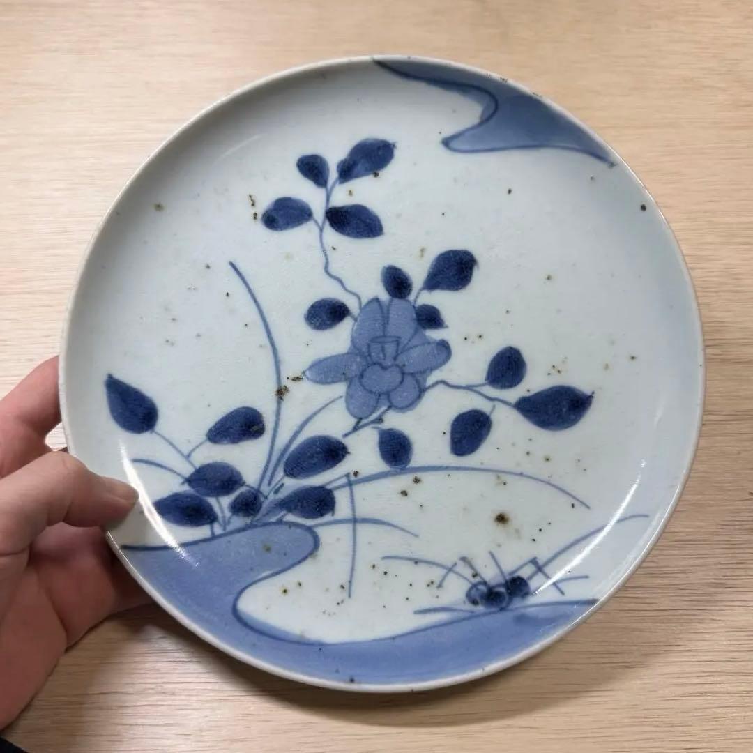 古伊万里 染付 草花文 七寸皿 中皿 江戸時代 藍九谷 柿右衛門 古美術 骨董