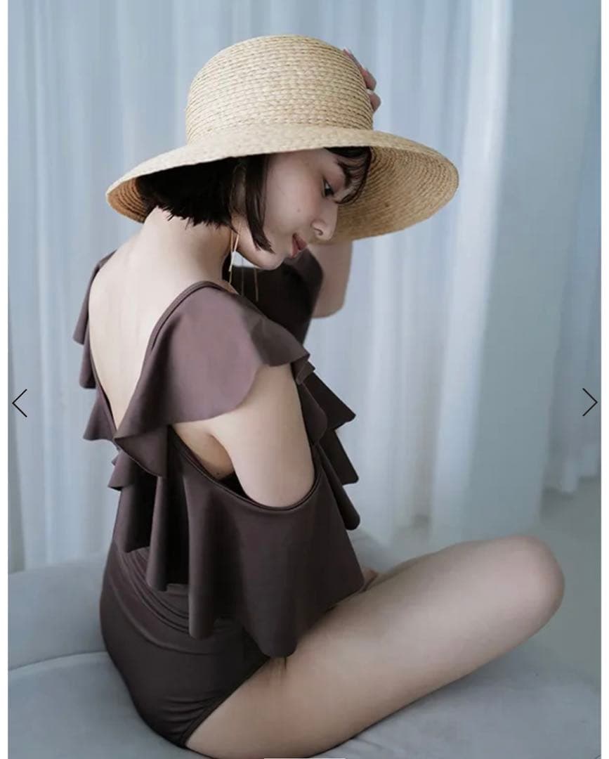 anuans フリルスリーブワンピーススイムウェア ブラウン