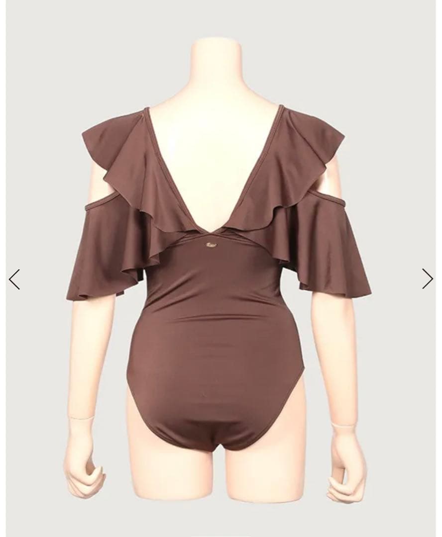 anuans フリルスリーブワンピーススイムウェア ブラウン