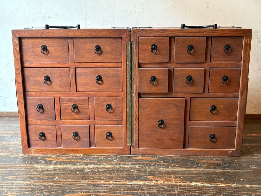 折りたたみ式 薬箪笥 多引出 年代物 インテリア アンティーク 昭和レトロ当時物