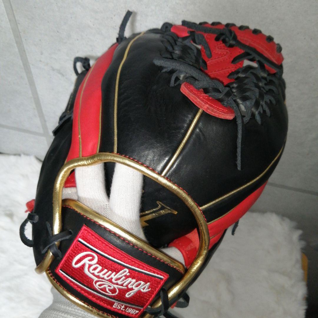 Rawlings 軟式グローブ 両投げ用 黒 赤 ゴールドライン