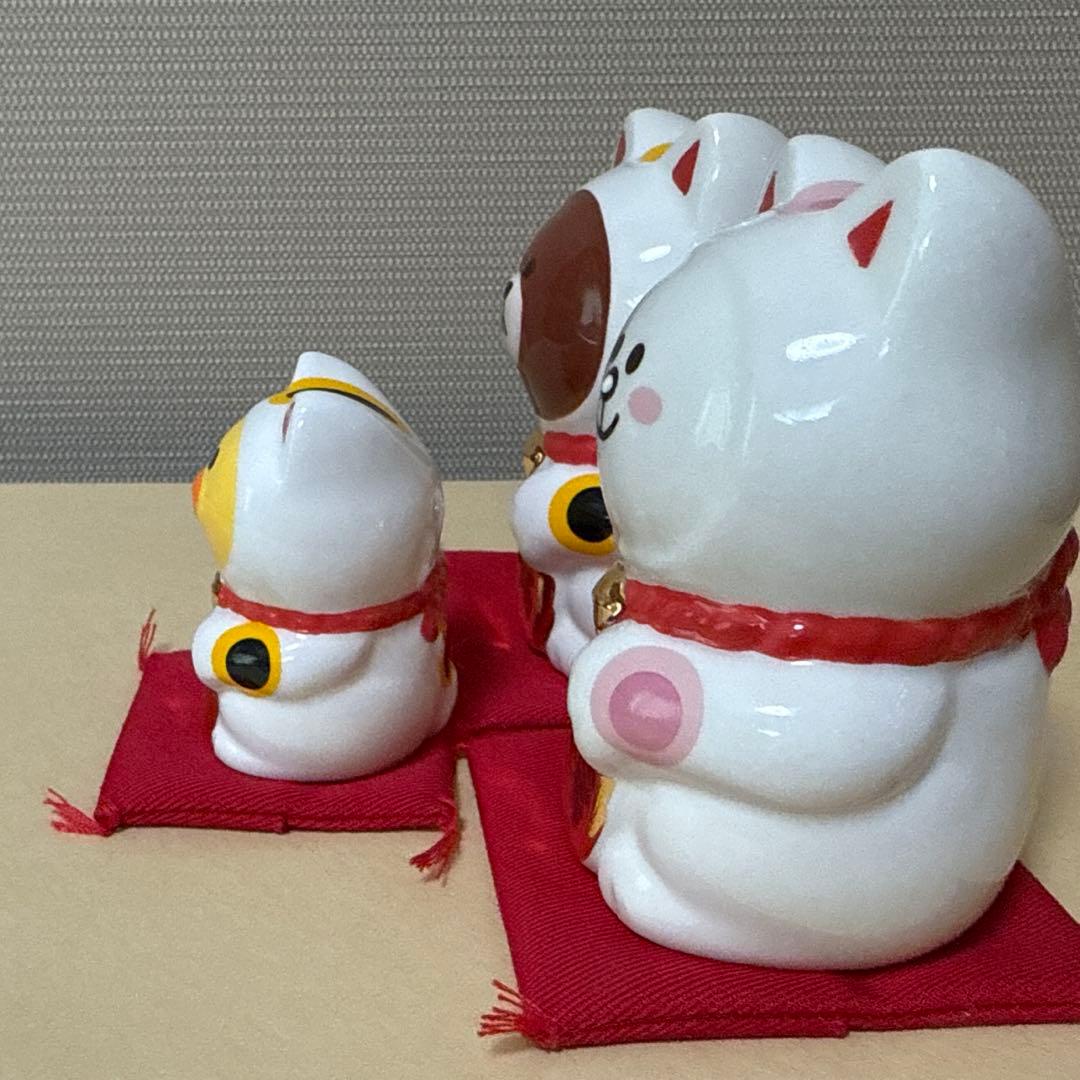 ３体セット（座布団付き）LINE FRIENDS 招き猫ブラウン、コニー、サリー