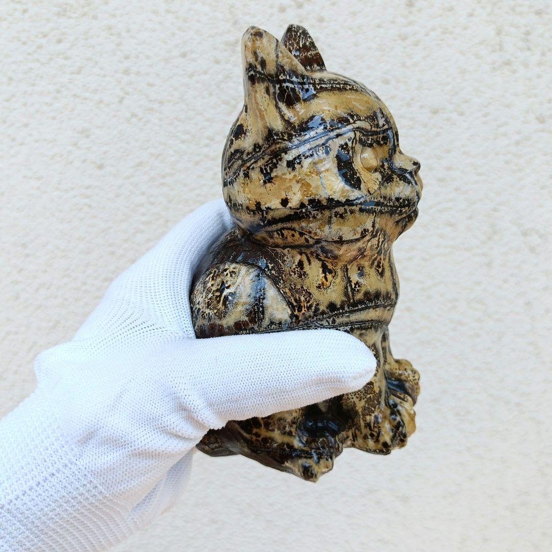 BIG✨ ピクチャージャスパー　絵画碧玉　お座り猫　天然石　パワーストーン　置物