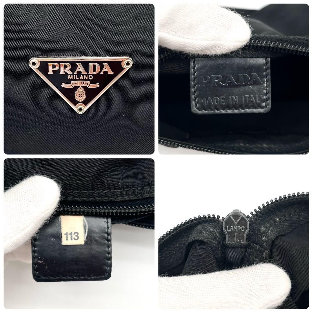 【美品】プラダ ポーチ テスートナイロン 小物入れ 化粧 ブラック 三角ロゴ