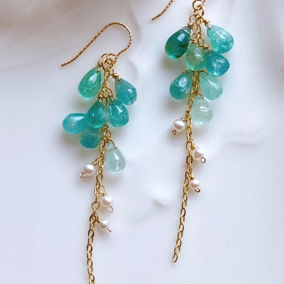 じばにゃん◆水晶/MOP/グリーンオニキス トリプレットストーンピアス