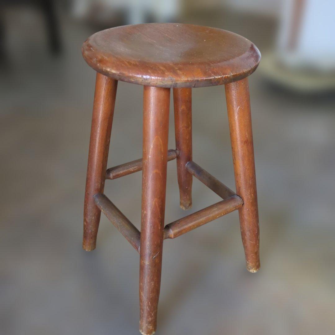 骨董　椅子　丸椅子　木製　スツール ブラウン アンティーク　イス