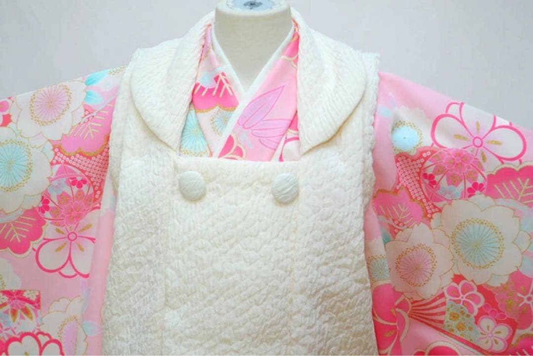 1点限り七五三 着物 3歳 女の子 被布セット 日本製 アイボリー/ピンク