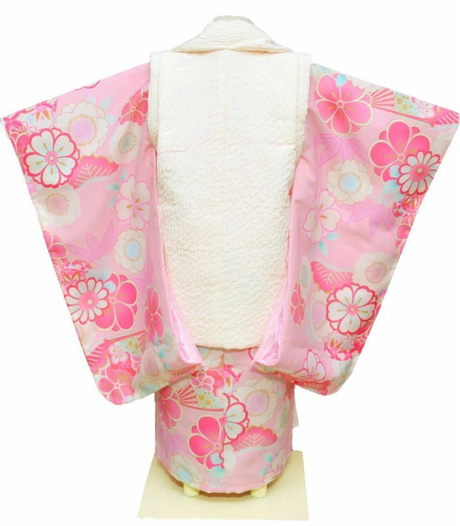1点限り七五三 着物 3歳 女の子 被布セット 日本製 アイボリー/ピンク
