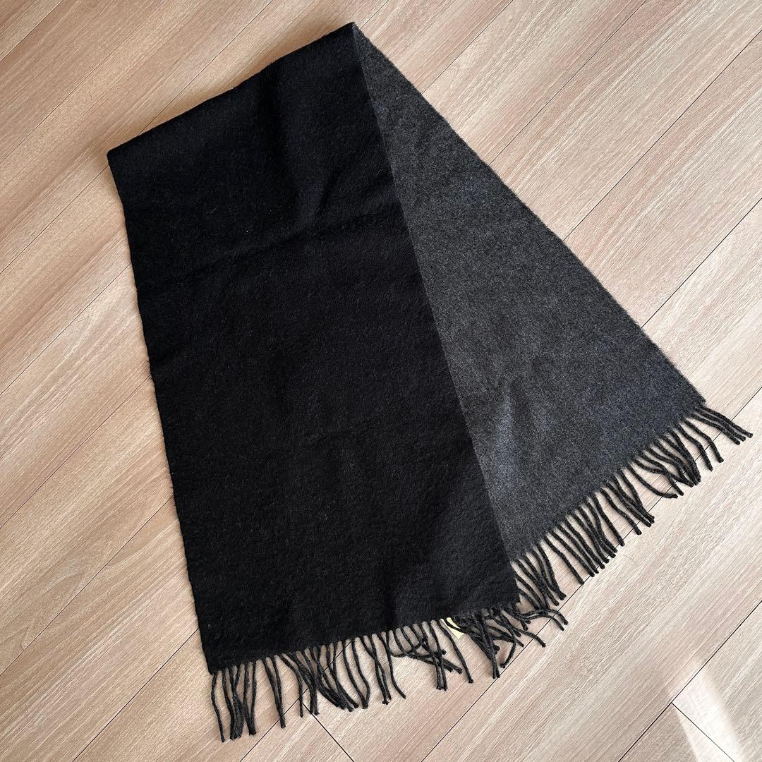 【クリーニング済】HERMES カシミヤ マフラー ブラック グレー