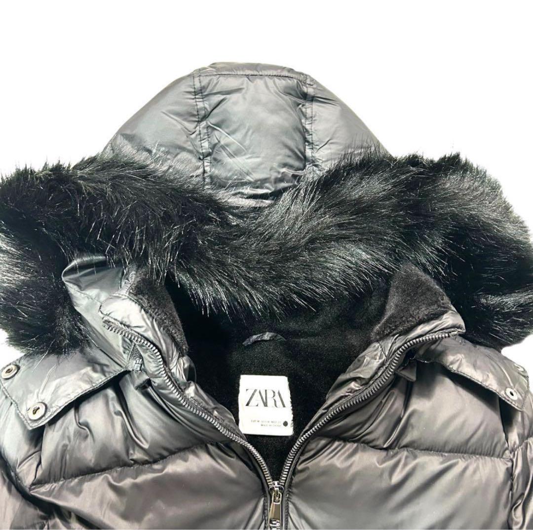 ZARA ザラ　ダウンコート　Aライン　フードファー・ベルト　2way　ブラック