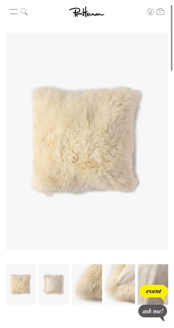 ロンハーマンBowron ムートンクッション クリーム　55cm