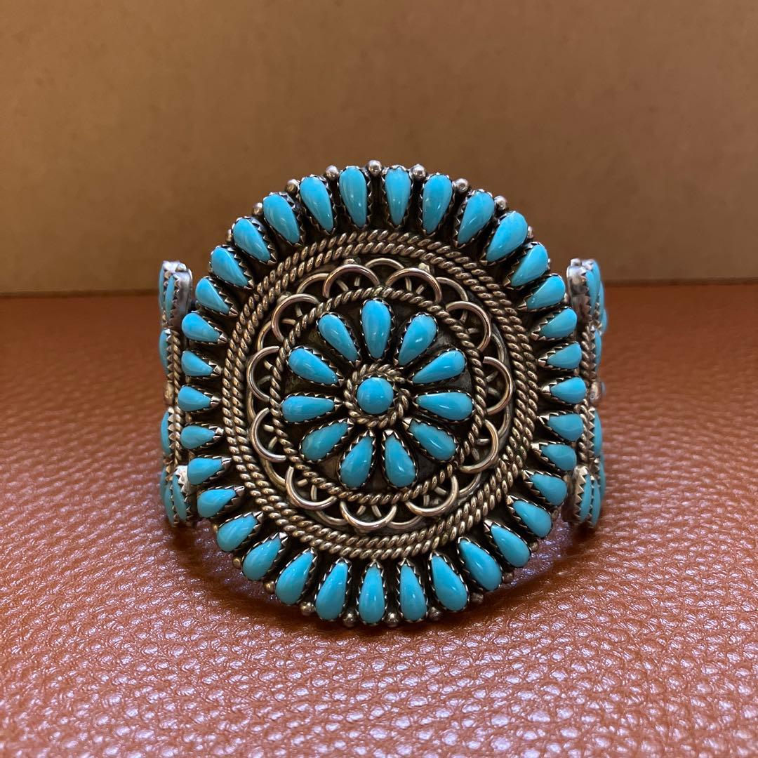 インディアンジュエリー　ナバホ族 ターコイズ　クラスター　バングル