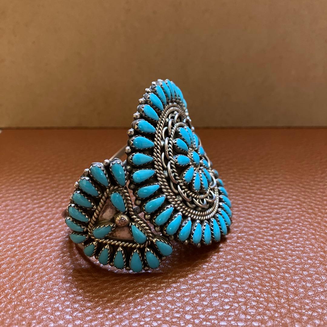 インディアンジュエリー　ナバホ族 ターコイズ　クラスター　バングル