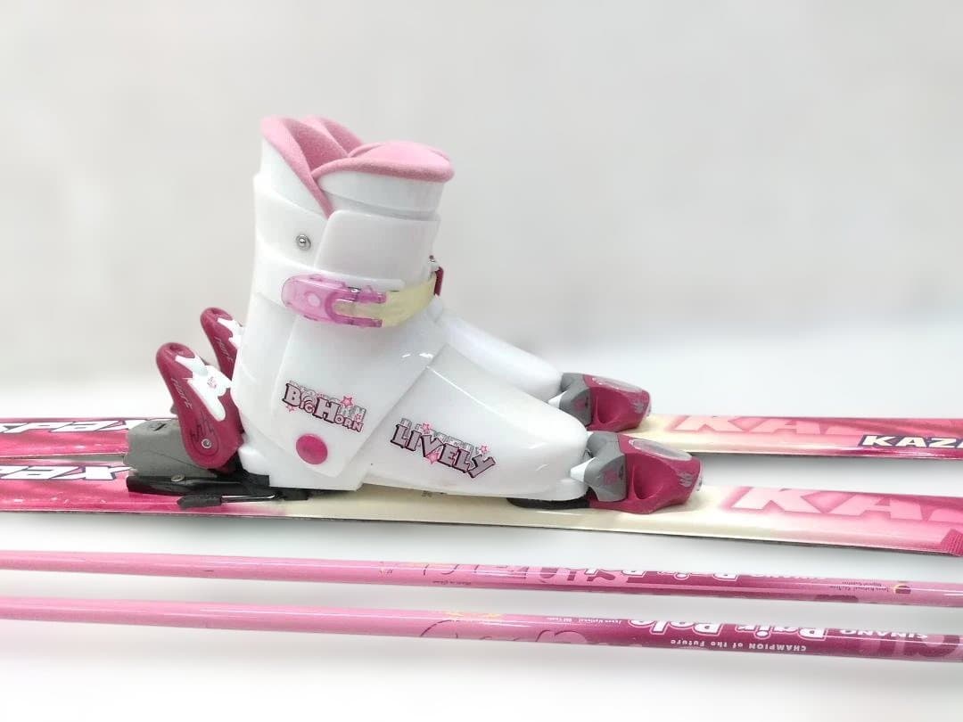 ジュニアスキー4点セット 女の子 カザマ 120cm ビッグホーン24cmピンク