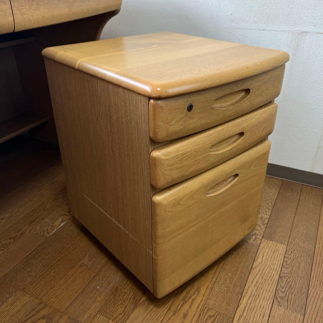 【引き取り限定】浜本工芸　木製学習机 上部棚、袖机、椅子付き