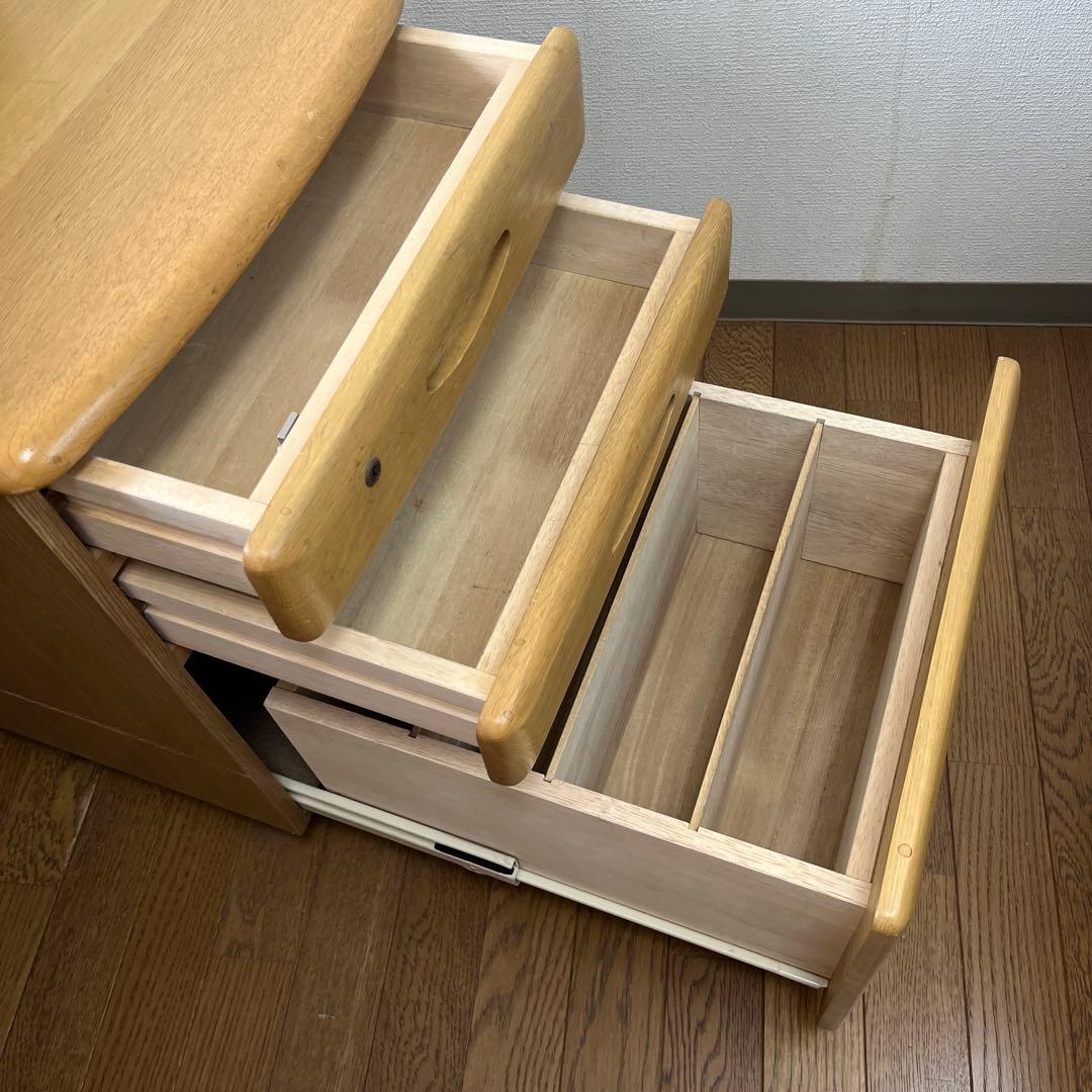 【引き取り限定】浜本工芸　木製学習机 上部棚、袖机、椅子付き