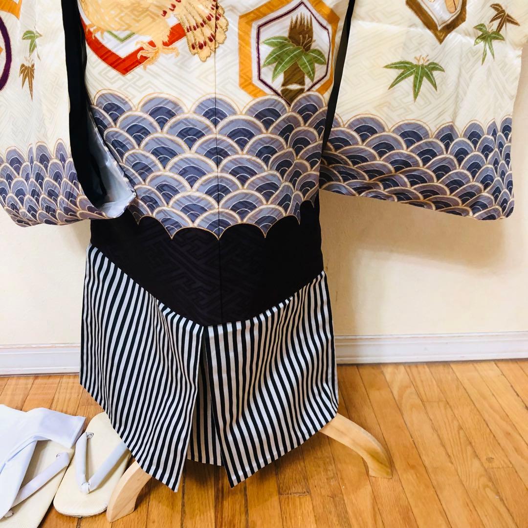 七五三 五歳‼️鷹 荒波 金彩❤️深紫にクリーム系 完全フルセット‼️家から揃える無し