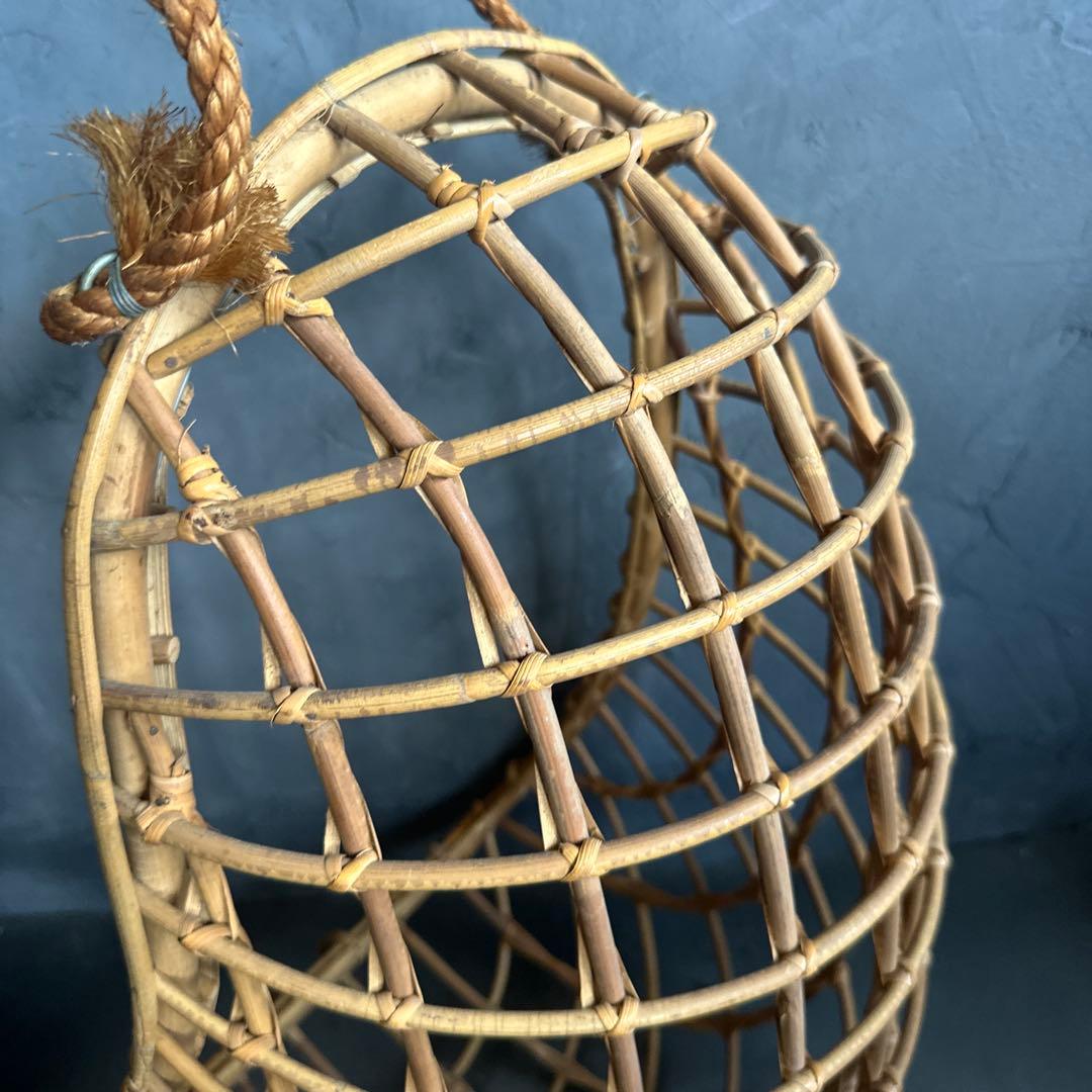 お人形や観葉植物、フェイク植物の入れ物に！ラタン製オーバル型吊り下げチェア