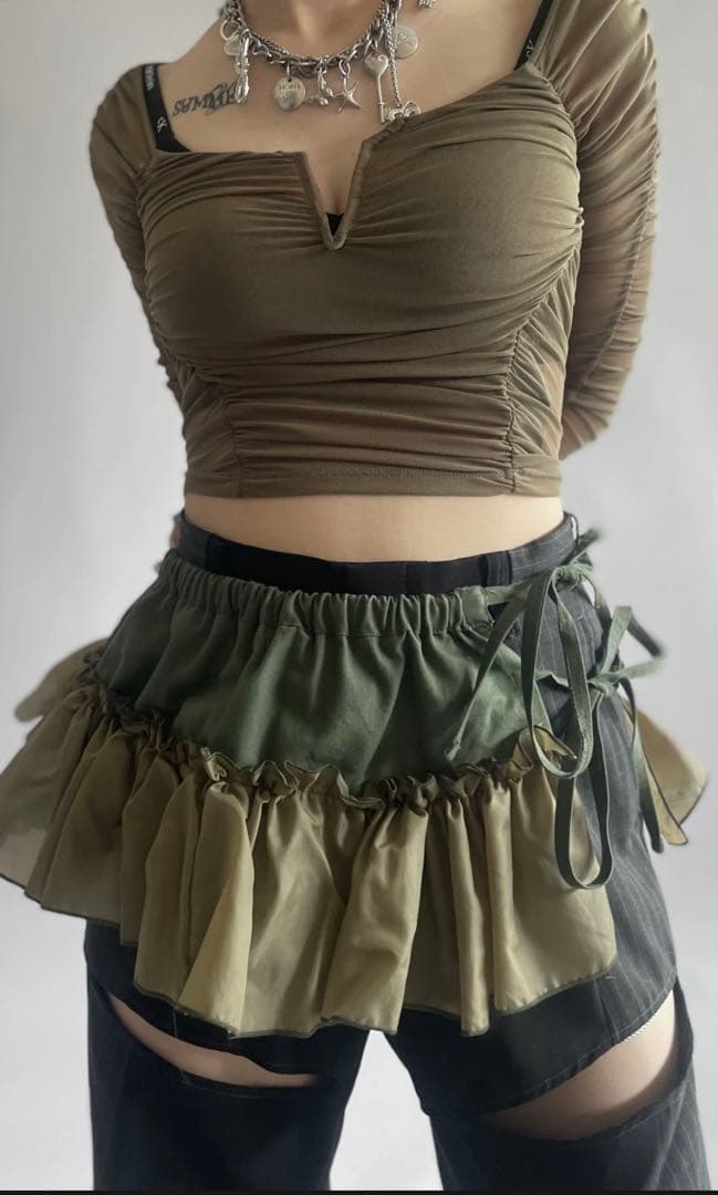 THE TINY SHOP by MORI ミリタリー フリル スカート カーキ