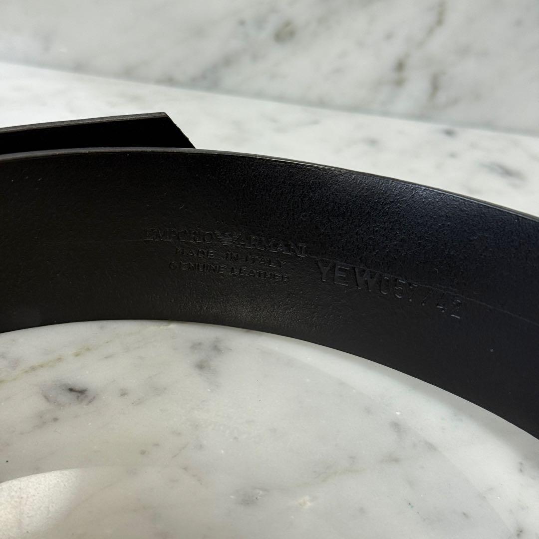 美品 EMPORIO ARMANI アルマーニ ベルト 太幅 銀 本革 イタリア