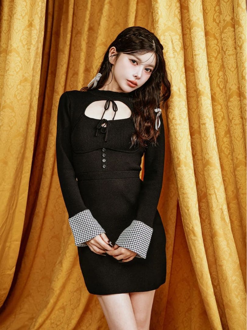 Darich フロントオープンニットミニワンピース ブラック