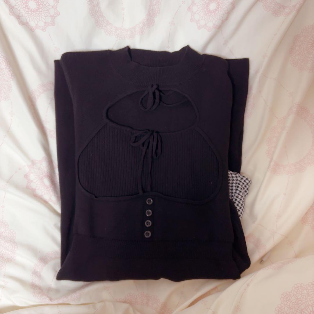 Darich フロントオープンニットミニワンピース ブラック