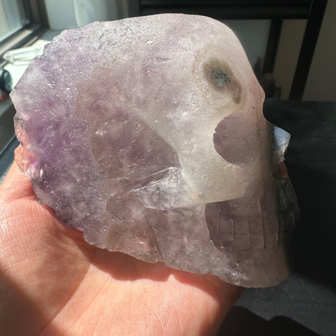 天然石アメジストの原石スカル　置物　鉱物　彫物NO.032102