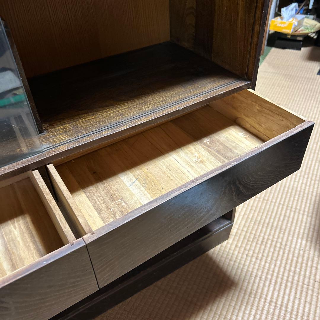 長期保管品 茶箪笥 茶タンス 木製 ガラス ビンテージ アンティーク 昭和レトロ