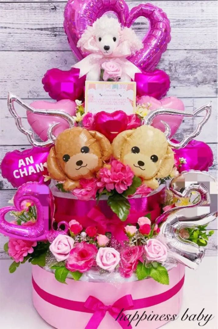 おむつケーキ ペット　オムツケーキ プードル　犬　誕生日プレゼント　出産祝い